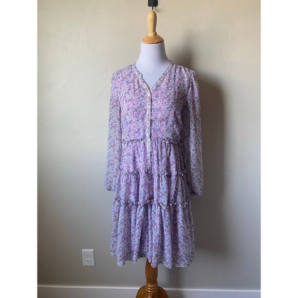 Ivy City Co Lydia in Purple Floral Flowy Whimsical Tiered A-Line Chiffon Dress - Picture 2 of 14